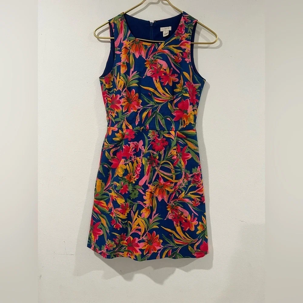 J Crew Tropical Floral Print 100% Cotton Dress Women's Size 0 petite